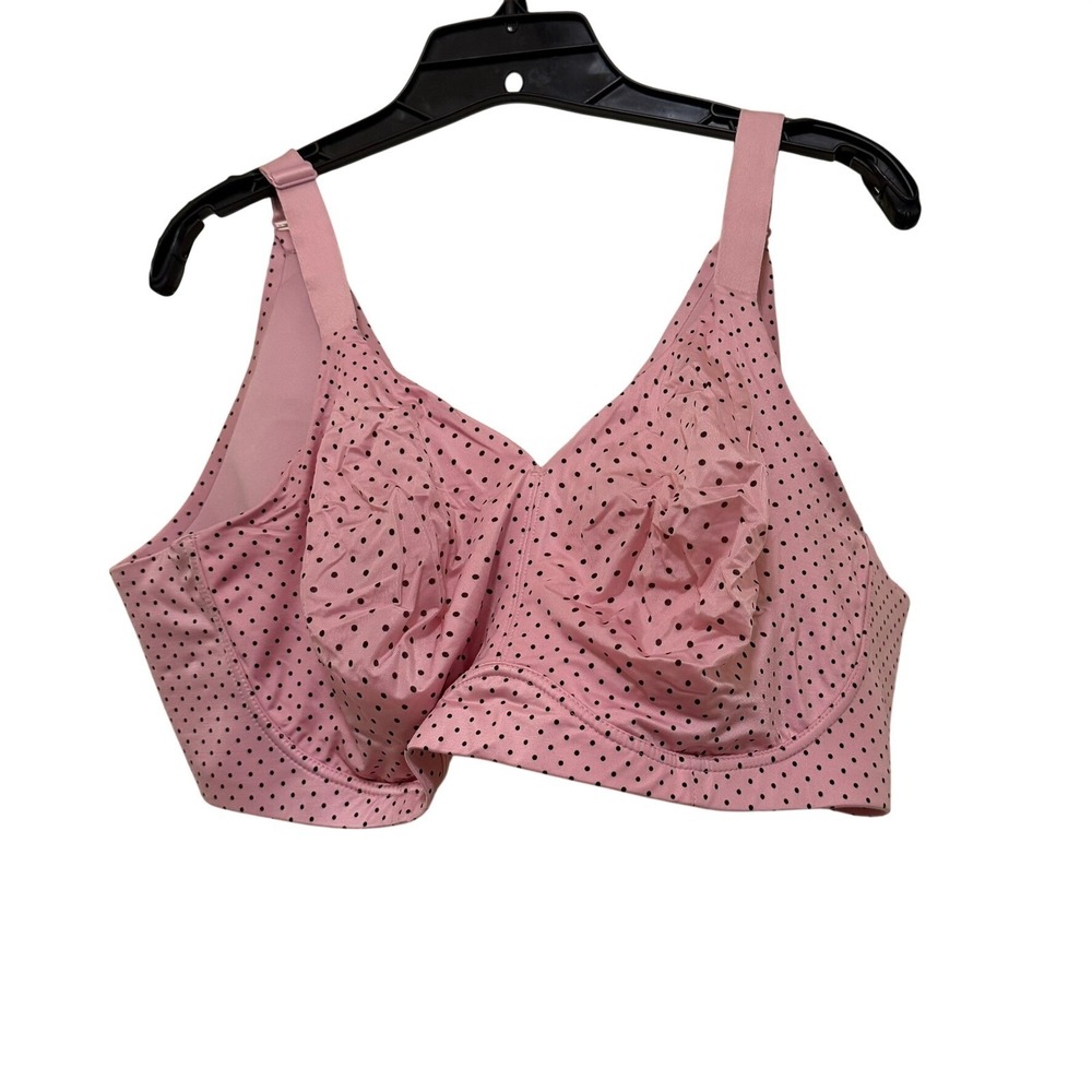 Catherines Front-Close Bra Womens 46D Pink Polka Dot Wire-Free Support